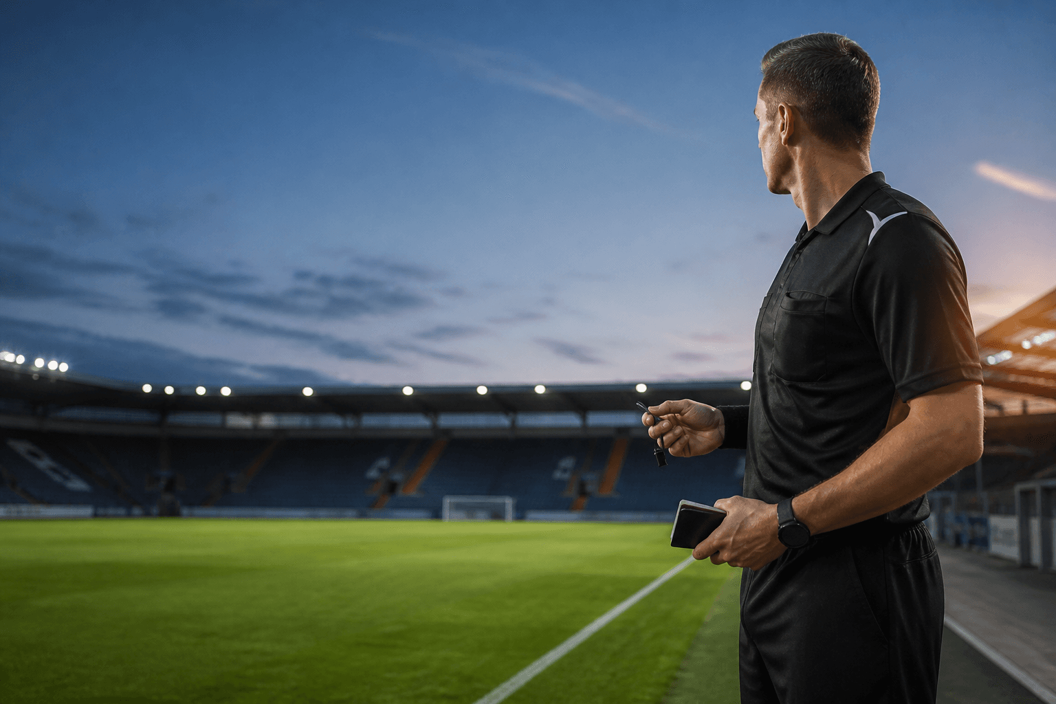 Arbitro a bordo campo prima di una partita